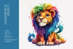 A cute cartoon lion long hair full body watercolor clipart Product Image 1