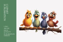 Funny Birds Sitting On Branch Watercolor Clipart Sublimation Product Image 1