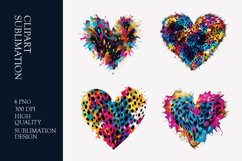 Tie dye leopard watercolor heart clipart Product Image 1