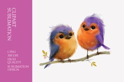 Two Cute Bird Watercolor Clipart Sublimation Product Image 1