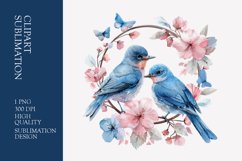 Two birds in love with flower frame watercolor clipart Product Image 1