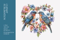Two birds in love with flower frame watercolor clipart Product Image 1