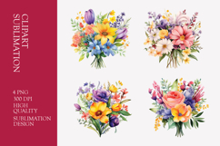 Spring flower bouquet watercolor clipart PNG Product Image 1