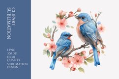 Two birds in love with flower frame watercolor clipart Product Image 1