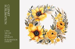 Watercolor Yellow Floral Frame Clipart Sublimation Product Image 1