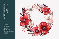 Red floral wreath watercolor clipart sublimation Product Image 1