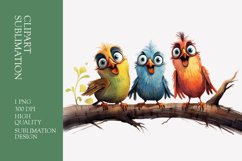 Funny Birds Sitting On Branch Watercolor Clipart Sublimation Product Image 1