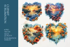 Floral beach in heart watercolor clipart sublimation Product Image 1