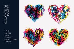 Tie dye leopard watercolor heart clipart Product Image 1