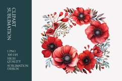Red floral wreath watercolor clipart sublimation Product Image 1