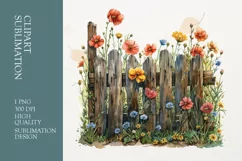 Garden Flower Fence Watercolor Clipart Sublimation Product Image 1