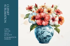 Vase Of Colorful Watercolor Floral Clipart Sublimation Product Image 1