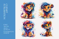 A cute cartoon lion long hair full body watercolor clipart Product Image 1