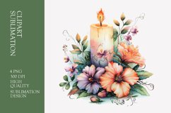 Floral candle watercolor clipart sublimation Product Image 1