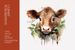 Cute funny cow peeking watercolor clipart sublimation Product Image 1