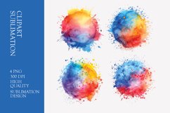 Watercolor colorful splash in circle shape clipart png Product Image 1