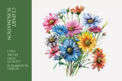 Daisy flower bouquet watercolor clipart sublimation Product Image 1