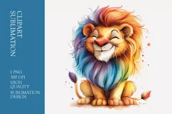 A cute cartoon lion long hair full body watercolor clipart Product Image 1