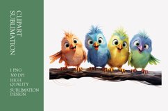 Funny Birds Sitting On Branch Watercolor Clipart Sublimation Product Image 1