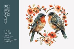 Two birds in love with flower frame watercolor clipart Product Image 1