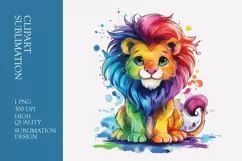 A cute cartoon lion long hair full body watercolor clipart Product Image 1