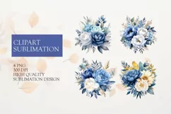 Blue watercolor leaves and floral arrangement clipart Product Image 1