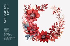 Red floral wreath watercolor clipart sublimation Product Image 1