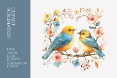 Two birds in love with flower frame watercolor clipart Product Image 1