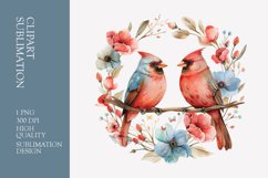 Two birds in love with flower frame watercolor clipart Product Image 1