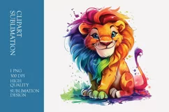 A cute cartoon lion long hair full body watercolor clipart Product Image 1