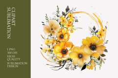 Yellow floral wreath watercolor clipart sublimation Product Image 1