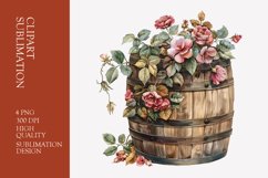 Vintage floral barrel watercolor clipart sublimation Product Image 1