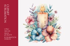 Floral candle watercolor clipart sublimation Product Image 1