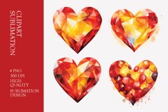 Red Crystal Watercolor Heart Clipart Product Image 1