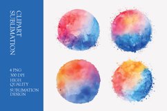 Watercolor colorful splash in circle shape clipart png Product Image 1