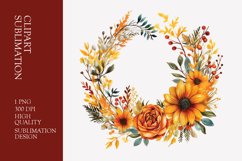 Autumn floral wreath watercolor clipart sublimation Product Image 1