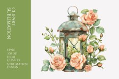 Floral lantern watercolor clipart sublimation Product Image 1