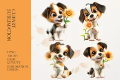 Cute puppy hold flower clipart png Product Image 1