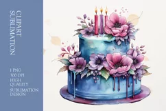 Birthday party cake watercolor clipart png Product Image 1