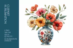 Vase Of Colorful Watercolor Floral Clipart Sublimation Product Image 1