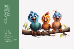 Funny Birds Sitting On Branch Watercolor Clipart Sublimation Product Image 1