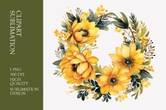 Watercolor Yellow Floral Frame Clipart Sublimation Product Image 1