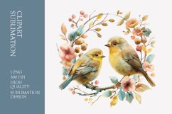 Two birds in love with flower frame watercolor clipart Product Image 1