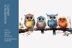 Funny Birds Sitting On Branch Watercolor Clipart Sublimation Product Image 1
