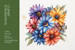 Daisy flower bouquet watercolor clipart sublimation Product Image 1