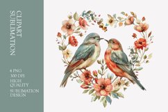 Two birds in love with flower frame watercolor clipart Product Image 1