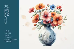 Vase Of Colorful Watercolor Floral Clipart Sublimation Product Image 1