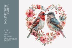 Two birds in love with flower frame watercolor clipart Product Image 1