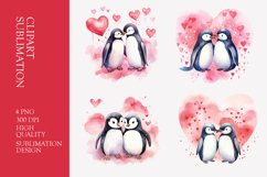 Watercolor Penguin valentine day clipart sublimation png Product Image 1