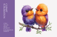 Two Cute Bird Watercolor Clipart Sublimation Product Image 1